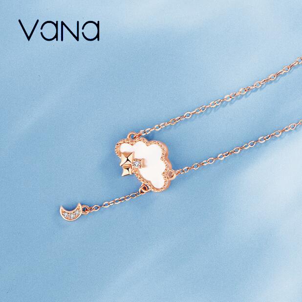 VANA JEWELRY ペンダント ネックレス 18k Au750 雲と月 ピンクゴールド 真珠母貝 キュービックジルコニア 記念日 誕生日 アクセサリー プレゼント 女性 彼女 VANA 18k Au750 ピンクゴールド