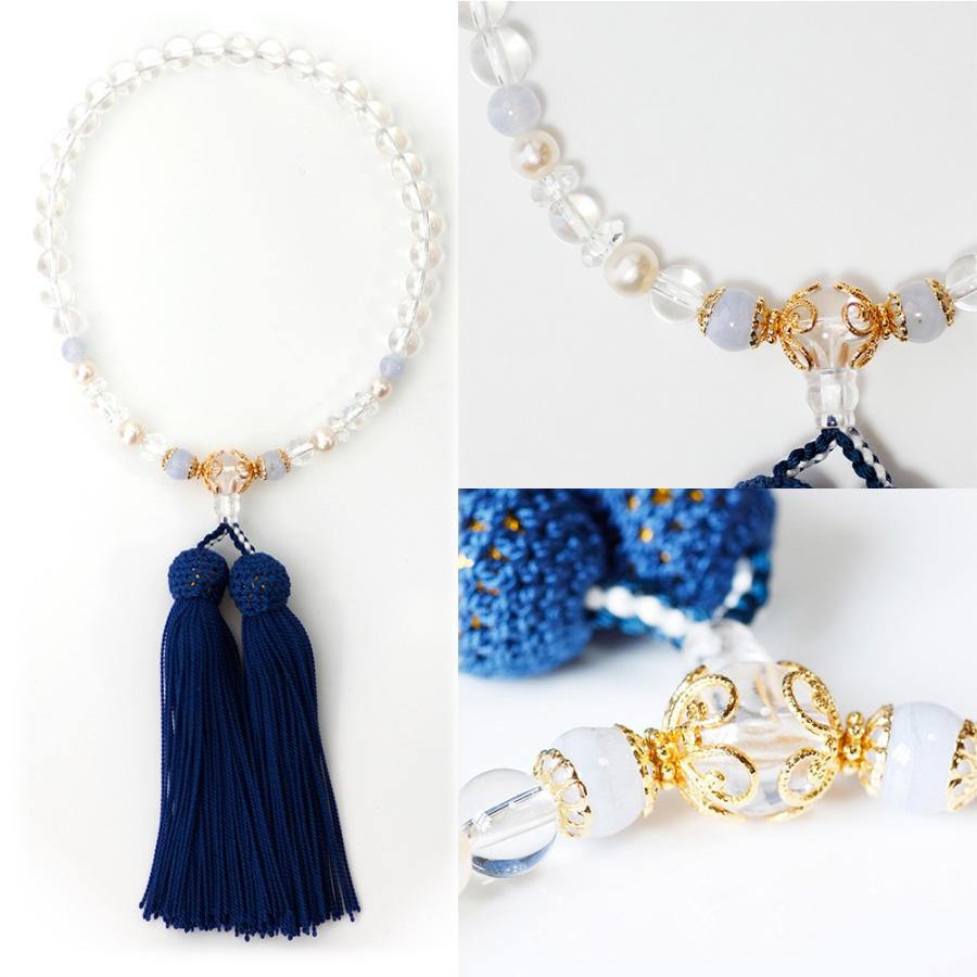 美・パワーストーン 数珠 カルセドニー 水晶 数珠 ブレスレット 数珠袋付き 京都 葬式 葬儀 成人式 母の日 結婚式 卒園 入園 法要 源氏物語シリーズ