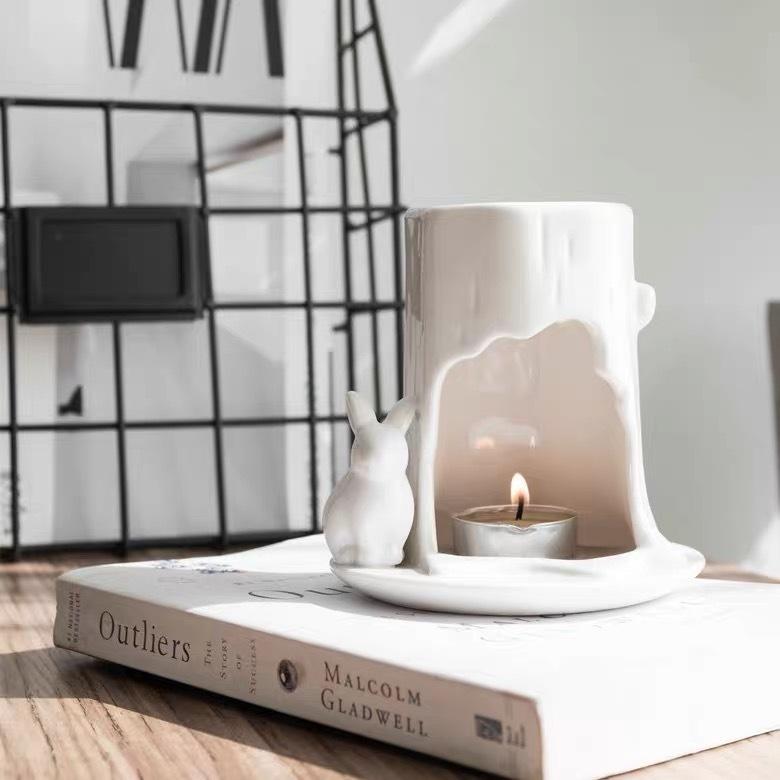 アロマポット 芬香器 アロマバーナー アロマキャンドルホルダー アロマディフューザー おすすめ特集 プレゼント 陶器製 うさぎ兎 インテイア飾り 白