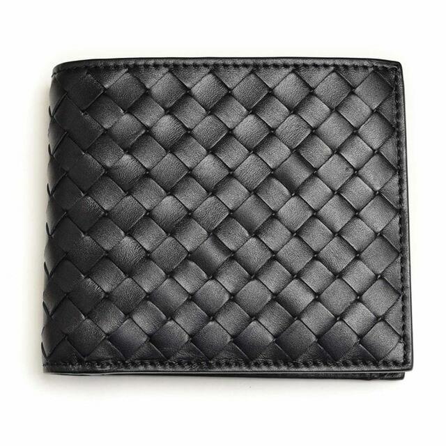 驚きの価格 Bottega veneta 2つ折り財布 小銭入れ付き ブラック 黒