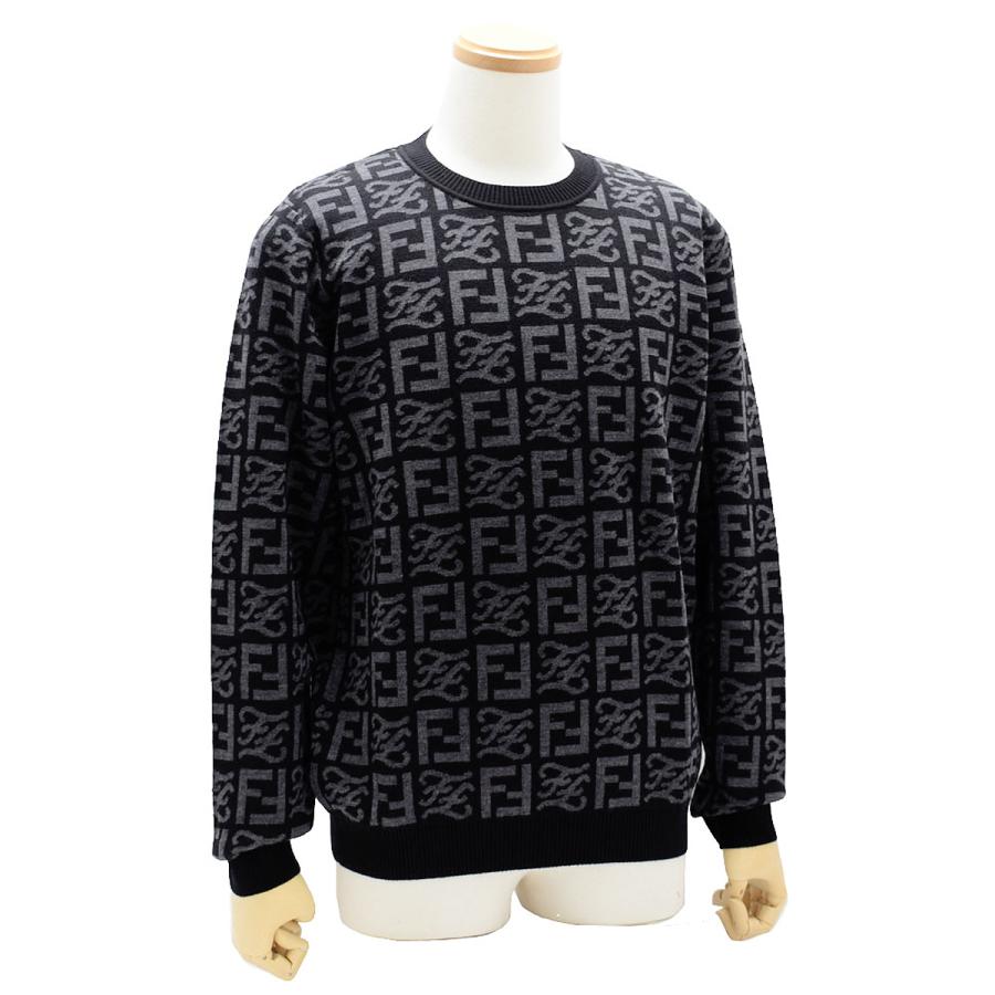 フェンディ FENDI セーター FZX009 AI35 F05HY GIROC FF KARLIG BICOLOR KNIT トップス ニット ロゴ ウール プルオーバー NERO+PELTRO ブラック＋グレー系｜salada-bowl