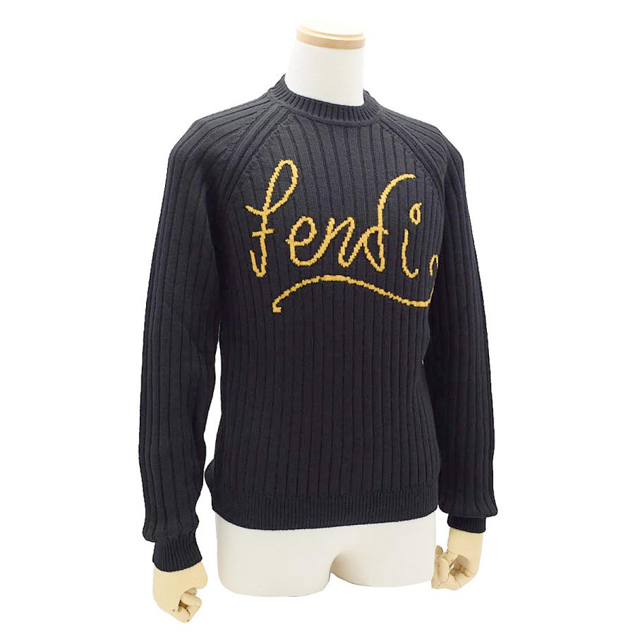 フェンディ FENDI セーター FZY451 AH33 F13HJ トップス ロゴ ニットセーター ウール メンズ ブラック＋イエロー系 46 48 50 52｜salada-bowl