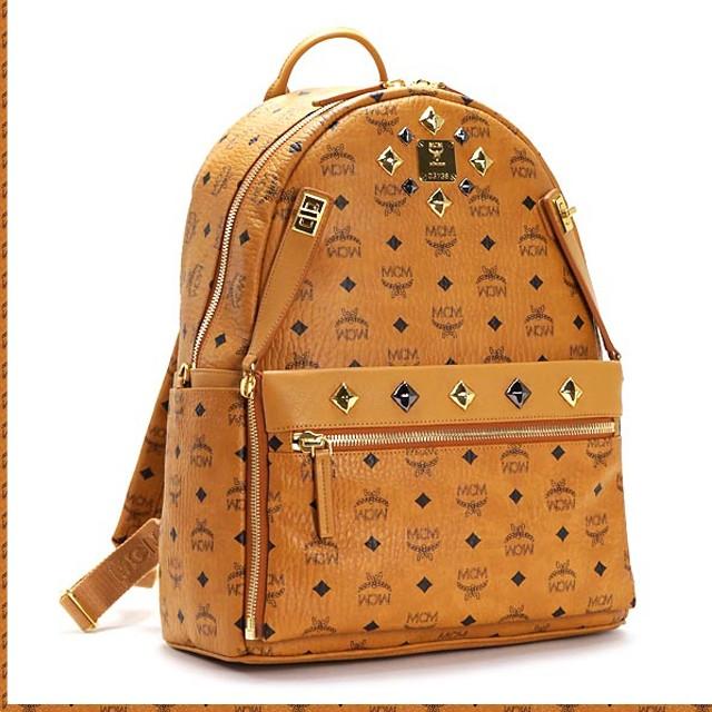 Mcm エムシーエム リュック コニャック バックパック スタッズ デイパック 韓国 正規 おしゃれ 贈り物 通学バッグ レディース 通勤 対応 革 メンズ 超激安特価 新品
