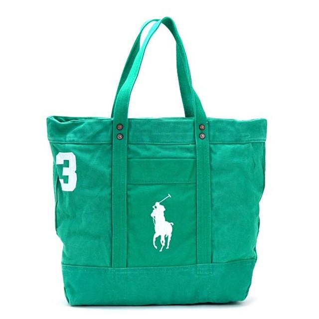 ポロ ラルフローレン POLO RALPH LAUREN トートバッグ キャンバストート BIG PP TOTE ビッグポニー ロゴ刺繍 GALWAY GREEN グリーン＋ホワイト 405532853 008｜salada-bowl