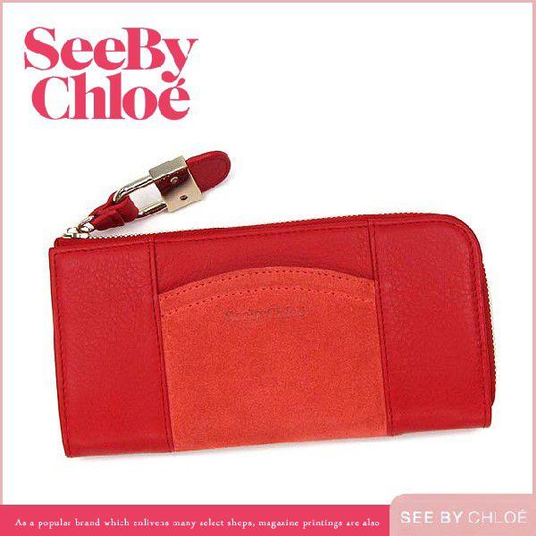保証書付 9p7475 Wallet Zipped Long ブランド レディース ラウンドファスナー長財布 財布 Chloe By See 長財布 シーバイクロエ 女性 プレゼント かわいい レディース 革 長財布 Chloe By See P129 レッド 7 財布