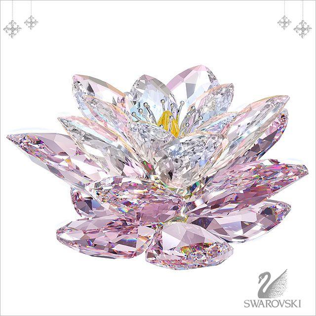 スワロフスキー 置物 SWAROVSKI フィギュア 多面カット ガラス像 フィギュア WATERLILY, ROSALINE スイレン 蓮 睡蓮 華 1141674 送料無料｜salada-bowl