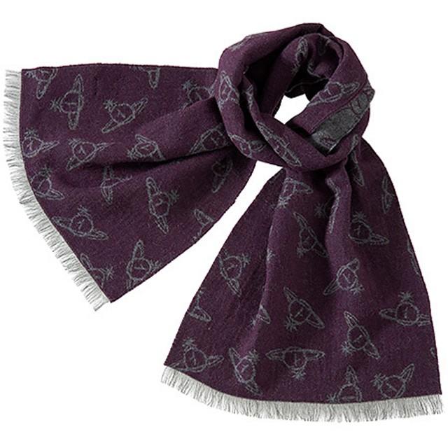 代引き手数料無料 ヴィヴィアンウエストウッド Vivienne Westwood ランダムorb メンズマフラー パープル系 グレー系 紫 灰 在庫限り Wjhni Com