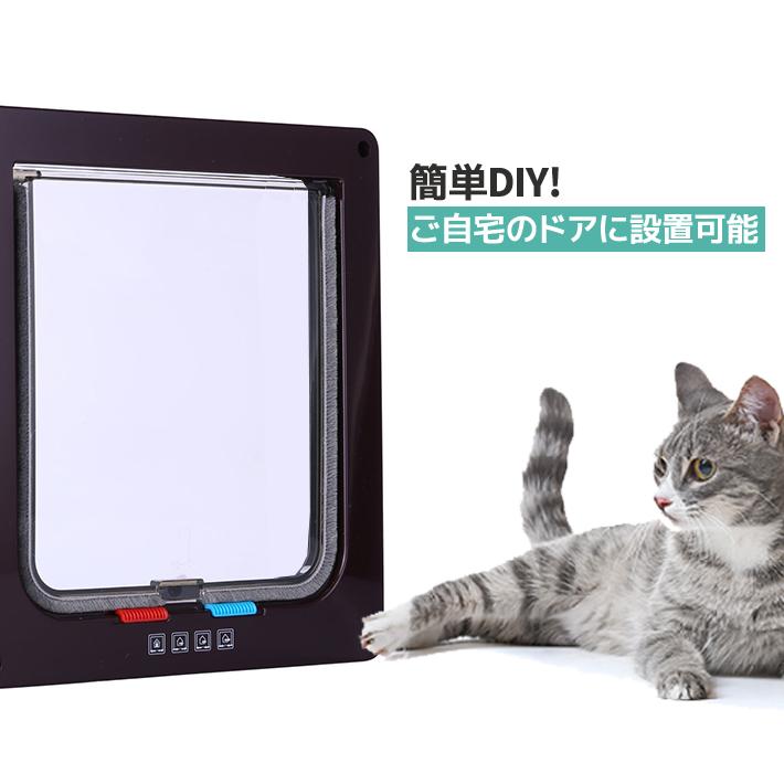 ペットドア キャットドア 説明書付き「薄型Sサイズ」 4WAY 開閉ロック
