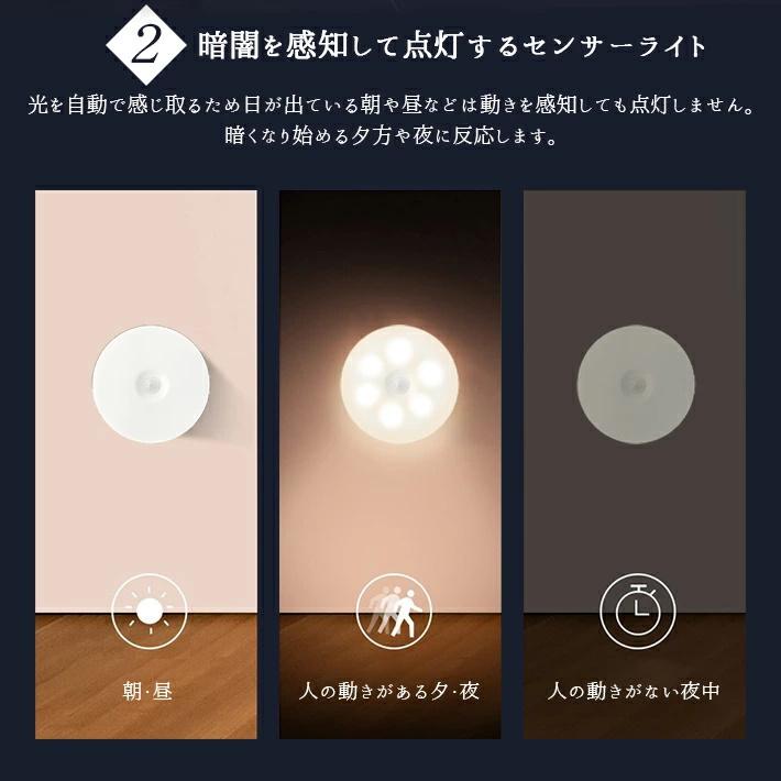センサーライト 「3個セット」 屋内 人感 LED 「ライト全2種」 USB充電