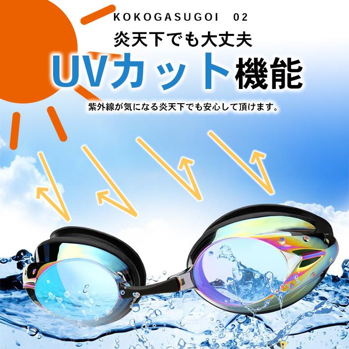 ミラーレンズ スイミングゴーグル 曇り止め UVカット 【全5色】 ケース