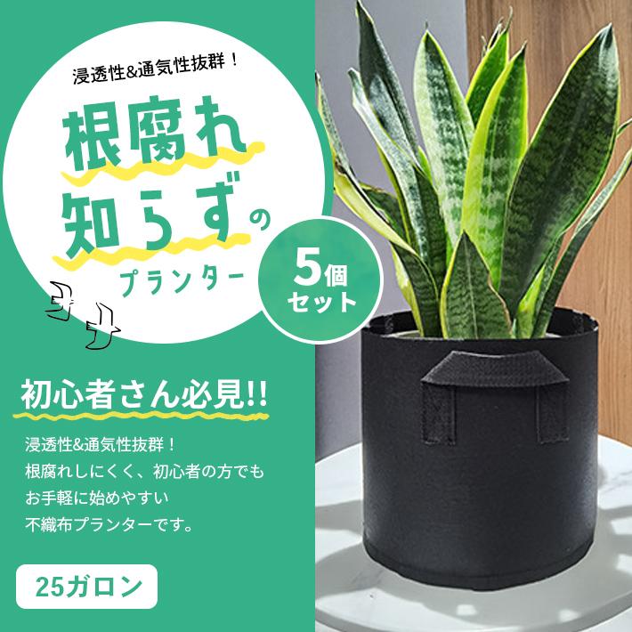 Plantatta バッグみたいなプランター 家庭菜園 不織布 10ガロン 不織布 プランター 大型 25ガロン【5個セット 全2色】 家庭菜園 軽量