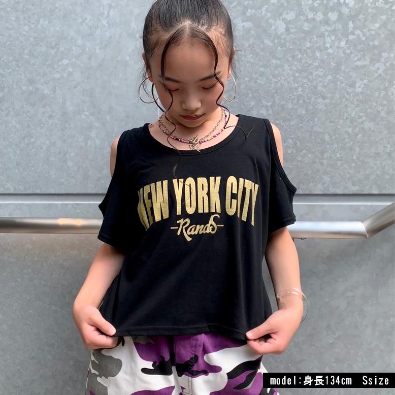 NewYorkCity肩あきラメプリントショートT カラフル 肩開き ラメ NewYorkCity肩あきラメプリントショートT カラフル 肩開き ラメ