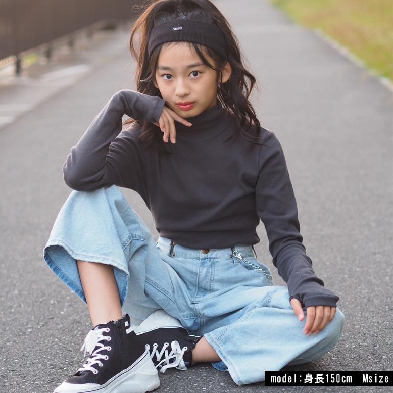 指穴ハイネック 日本製 プリント メール便可 ロンT キッズ ガールズ