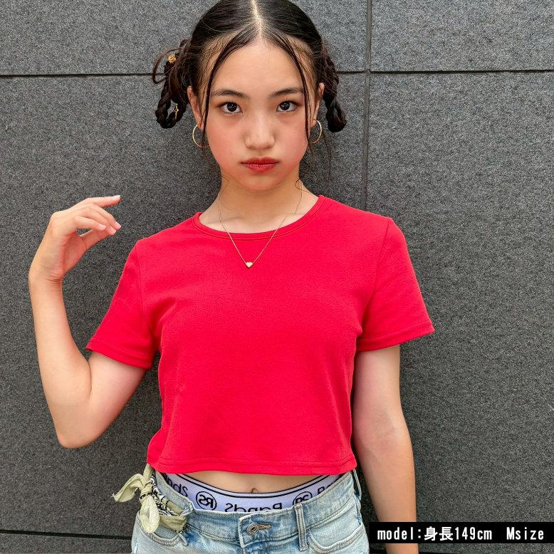 バックハートT 半袖 無地 日本製 チビT 肩あき へそ出し Tシャツ
