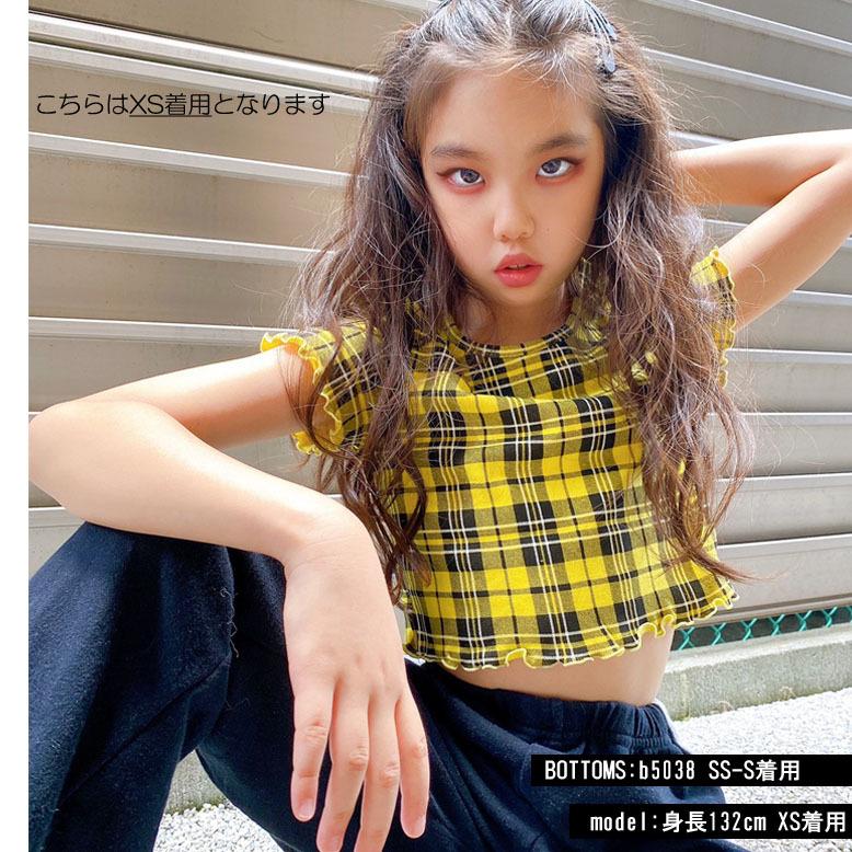 チェックメロウチビT 半袖 日本製 へそ出し フリル キッズ ダンス衣装