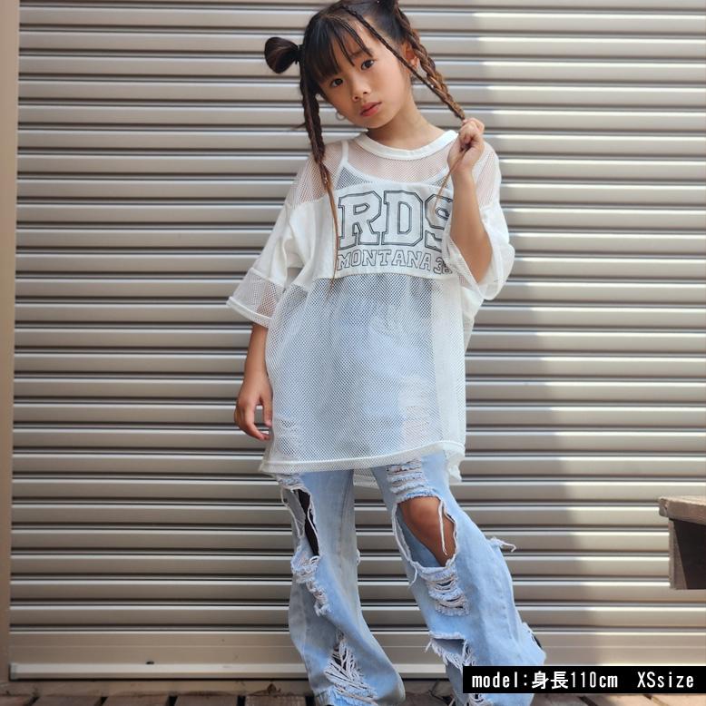 メッシュ切替BIGT メッシュ Tシャツ 透け キッズ ガールズ b5207/12