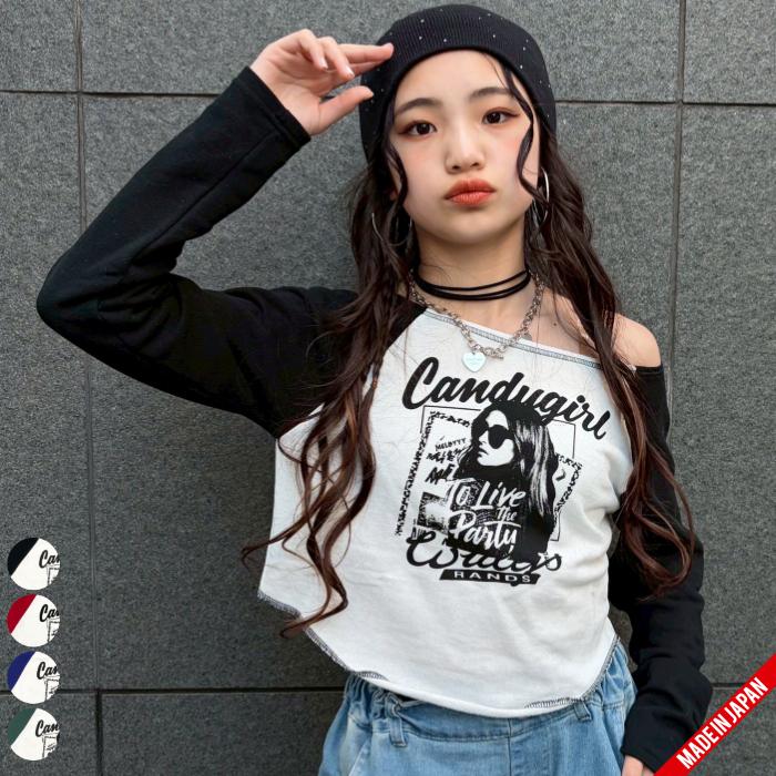 新品未開封 GIRLS CLUB pt - ガールズ クラブ ボーダー ロンT ガールptオフショルラグラントップス 長袖 ロンT 日本製 キッズ ダンス