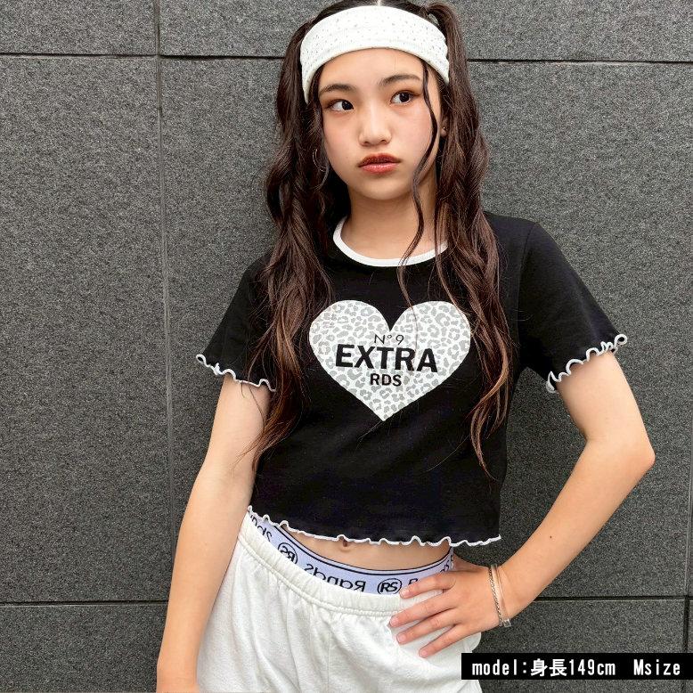 Bibiy. レオパード柄 リボン 半袖トップス レオパードハートptT 半袖T Tシャツ 日本製 キッズ ヒョウ柄 ダンス