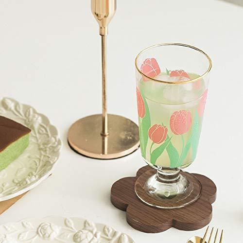 チューリップイラスト レトロ グラス 金メッキ縁 ガラス コップ 花柄 かわいい韓国風デザイン ゴブレット 最終値下げ