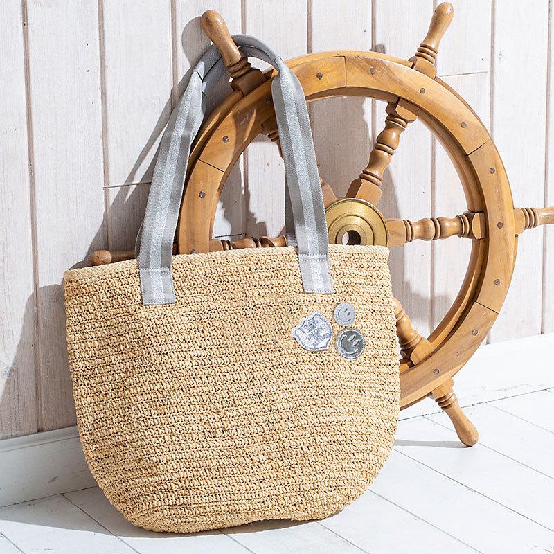 14 S 天然ラフィア スマイル ラフィア レディースファッション かごバッグサンアルシデ コラボ 高級ラフィア バッグ 14