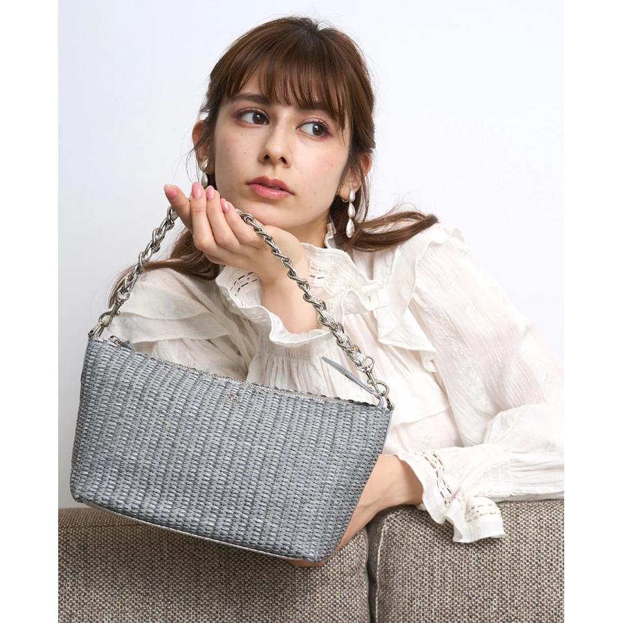 サロンドアルファード シルバー ブルー2way レザー ラフィア バッグ