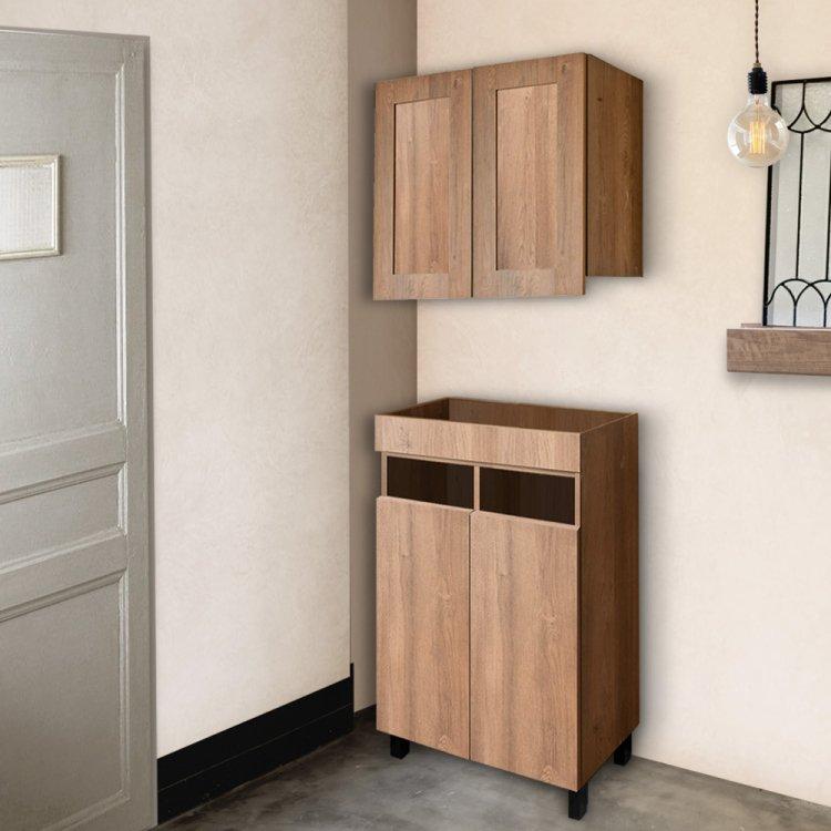 リアシャンプーキャビネットワイド/チェスナット 上下セット 美容室