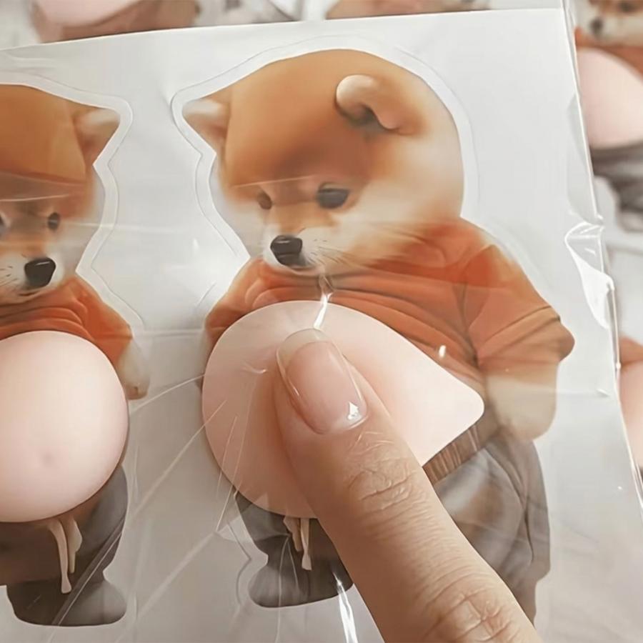 柴犬 お腹 ぷにぷにシール 3D スクイーズ 2枚組 1シート合計2枚(2匹