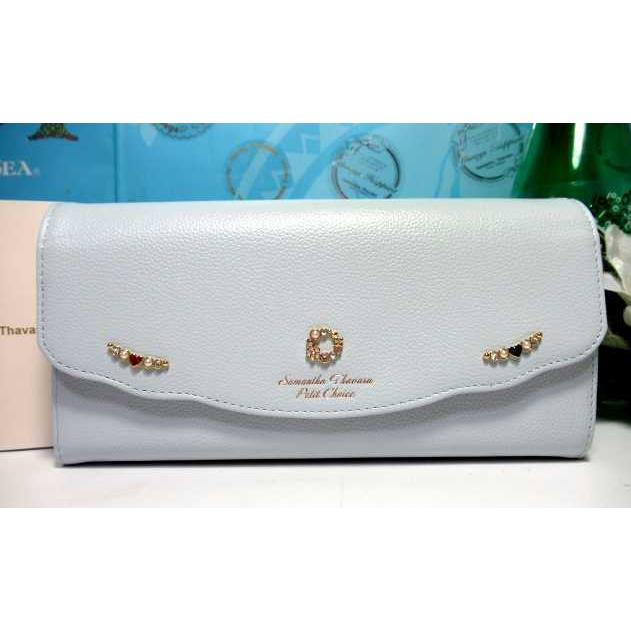 送料無料 サマンサタバサ キラキラ ビジュー付 牛革 かぶせ 長財布  