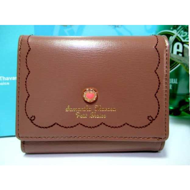送料無料 サマンサタバサ ロゴ入 ハート ビジュー 本牛革 三つ折り財布 折財布 ミニ財布 ブラウン 新品 証明書付 ギフト包装無料 開運 金運up 春財布