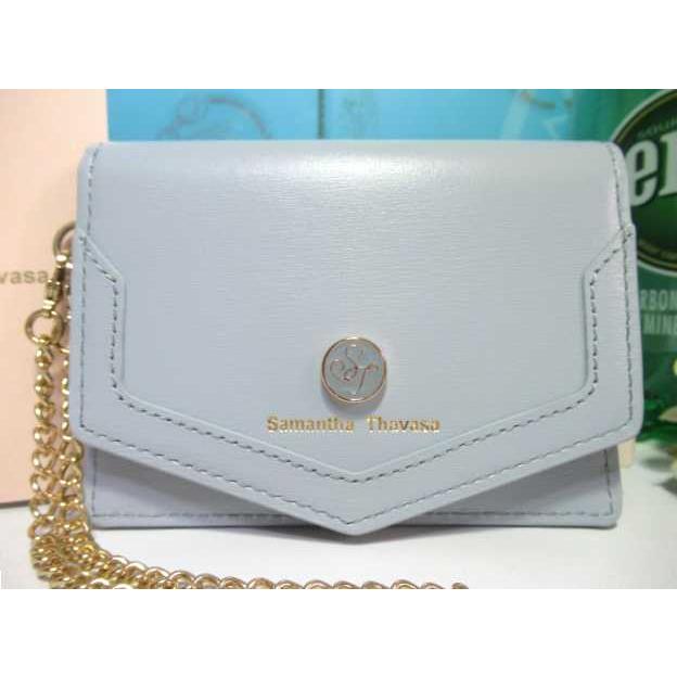 送料無料 サマンサタバサ ST ロゴ モチーフ 牛革 パスケース カード入 定期入れ チェーン付 ライトブルー 新品 証明書付 包装無料 ユニセックス | Samantha Thavasa | 01