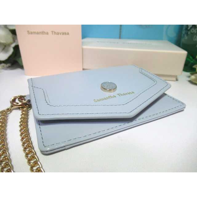 送料無料 サマンサタバサ ST ロゴ モチーフ 牛革 パスケース カード入 定期入れ チェーン付 ライトブルー 新品 証明書付 包装無料 ユニセックス | Samantha Thavasa | 03