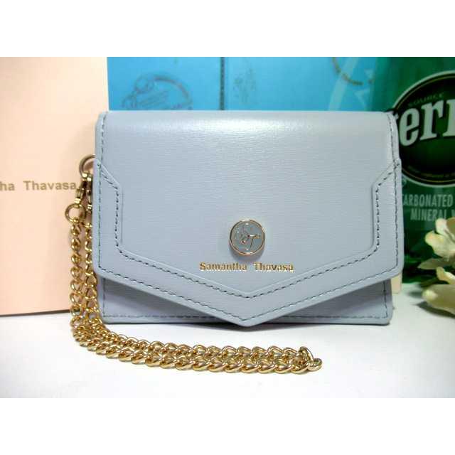 送料無料 サマンサタバサ ST ロゴ モチーフ 牛革 パスケース カード入 定期入れ チェーン付 ライトブルー 新品 証明書付 包装無料 ユニセックス | Samantha Thavasa | 08