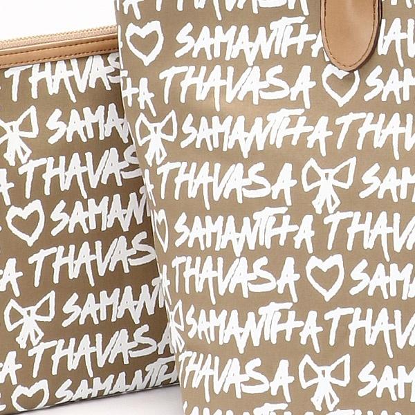 Samantha Thavasa ロゴトートバッグ ベージュ　ミニポーチ付き Samantha Thavasa サマンサタバサ 全面 ロゴ入 トートバッグ