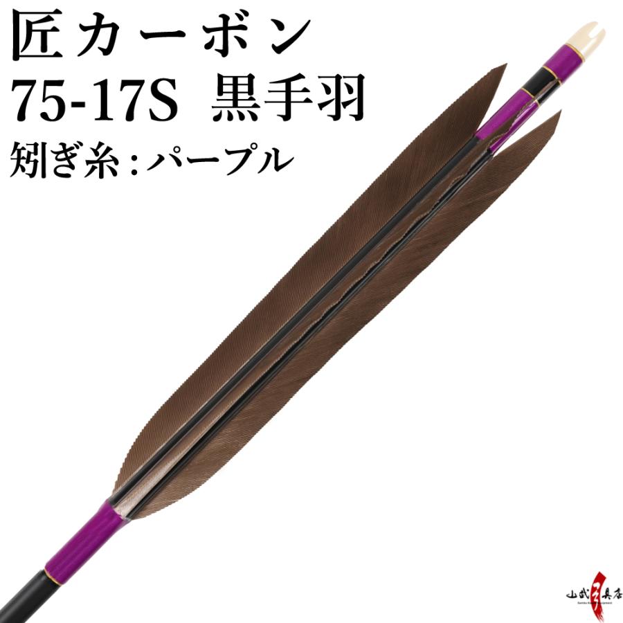 弓道 矢 黒手羽 匠カーボン 75-17S 矧ぎ糸:紫 6本組 ブラック 弓道 矢 黒手羽 匠カーボン 75-17S 矧ぎ糸:紫 6本組 ブラック