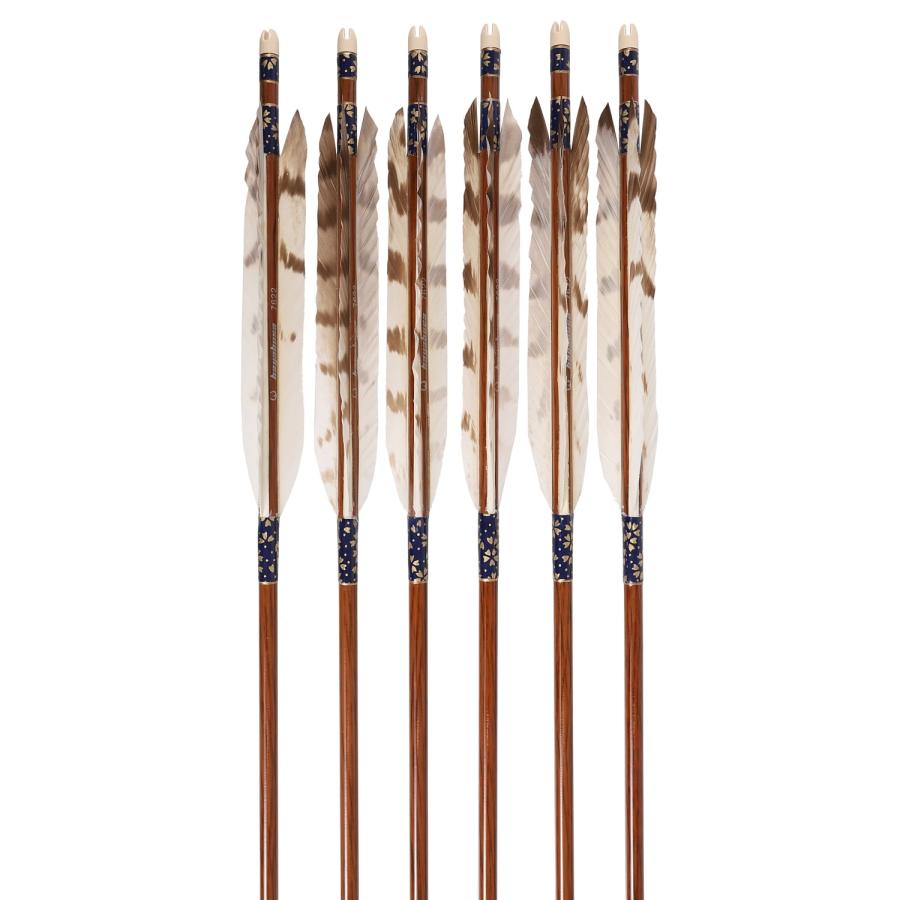 （バラ売り各8000円） 矢立　武具　木製 金属製　三本 ハヤブサカーボン 矢 76-22 白手羽 6本組 2種類 推奨弓力 9〜14kg 茶