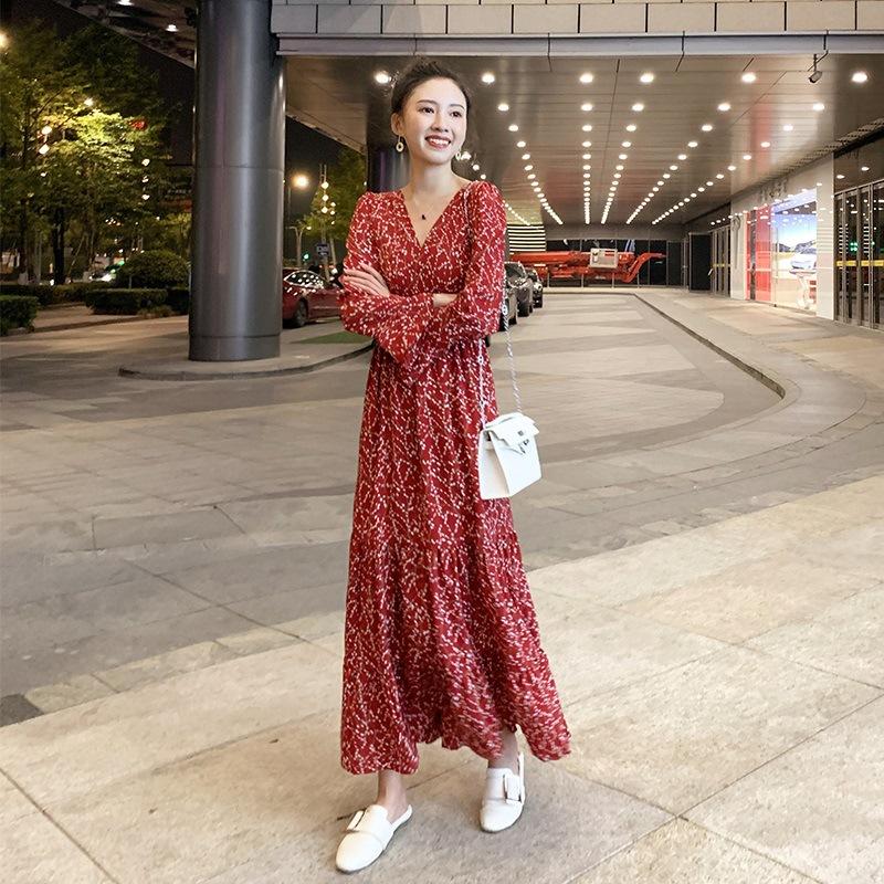 ワンピース レディース 40代 キレイめ マキシ丈ワンピース 長袖ワンピ Vネック 着痩せ シフォン ロング 呼ばれ 結婚式 春秋 30代 Ski1139 Sami 通販 Yahoo ショッピング