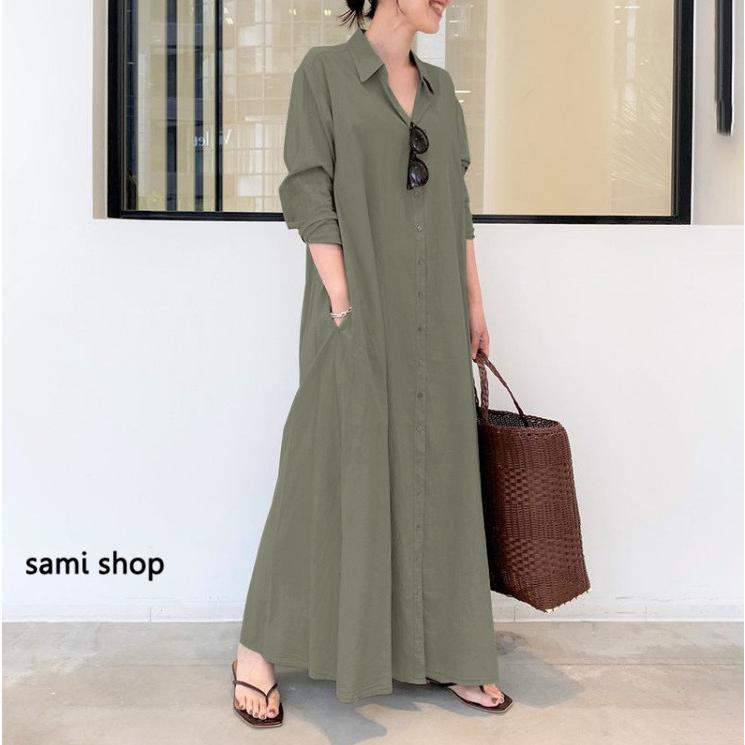 シャツワンピース ロングワンピース レディース ゆったり マキシワンピース 春夏 体型カバー 30代 40代 長袖 Ski13 Sami 通販 Yahoo ショッピング