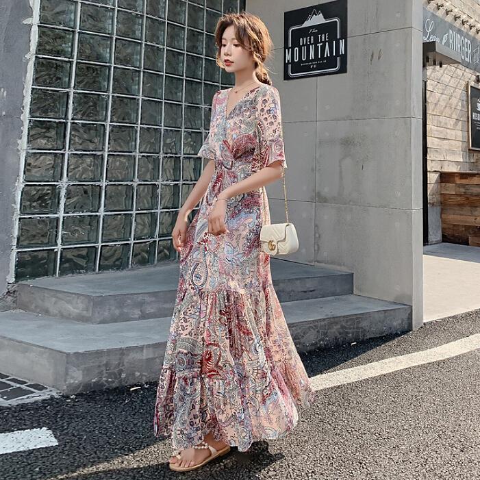 ロングワンピース レディース ワンピース 40代 おしゃれ 夏 フレアワンピース 花柄 着痩せ フリル オフィス 結婚式 二次会 30 大人  :ski1421:sami - 通販 - Yahoo!ショッピング