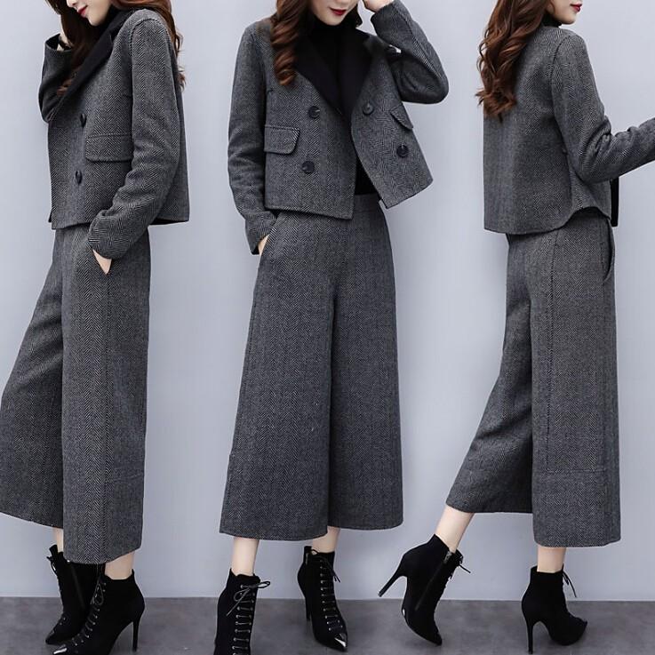 セットアップ ラシャ ジャケット ワイドパンツ ガウチョパンツ アウター レディース 上品 コート グレー 2点セット 秋 30代 40代 通勤 Ol Snwt353 Sami 通販 Yahoo ショッピング