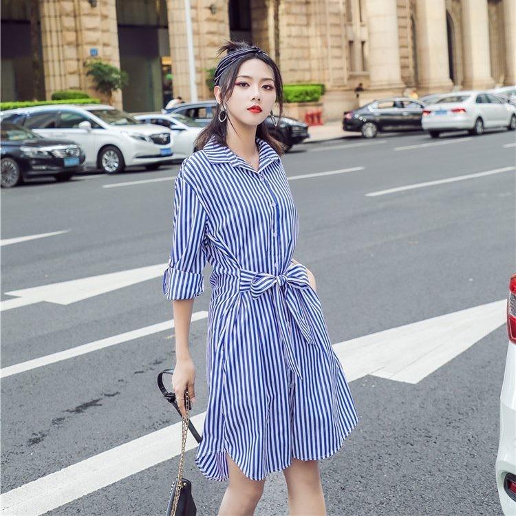 ワンピース レディース シャツワンピース ショット丈 きれいめ ストライプ ブルー ミニ丈ワンピース トップス オシャレ 上品 Sop0231 Sami 通販 Yahoo ショッピング