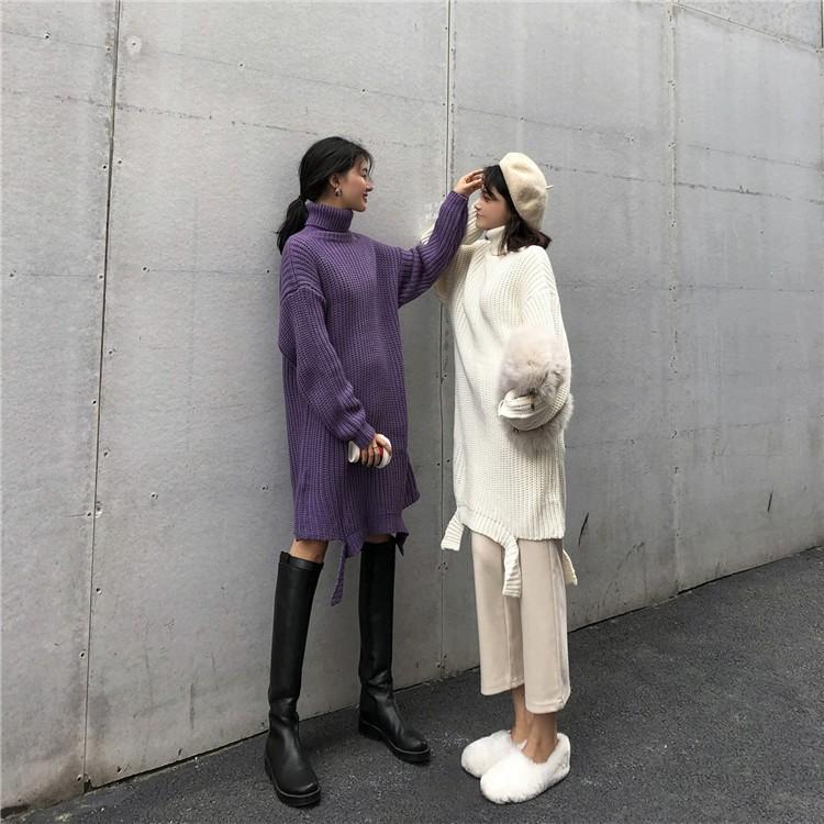 ニットワンピース レディース ショート丈ワンピース ニット ハイネック ホワイト パープル 秋冬 綺麗 Sop0315 Sami 通販 Yahoo ショッピング