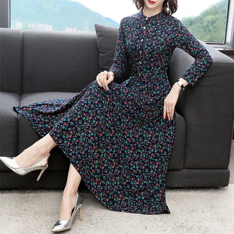 マキシワンピース 19秋冬 花柄ドレス ミモレ丈ワンピース エレガント 長袖 きれいめ 体型カバー 上品 2color M 4xl Sop0411 Sami 通販 Yahoo ショッピング