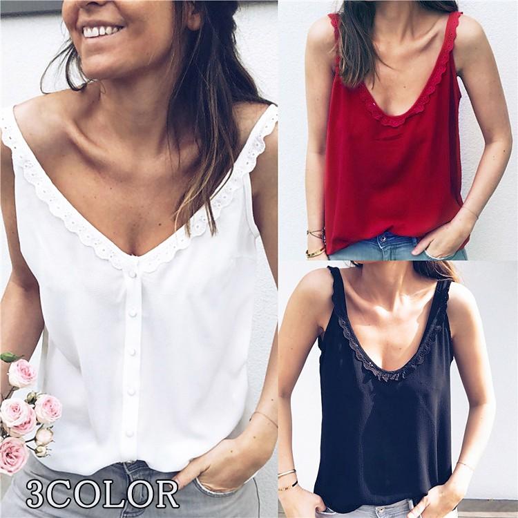 Tシャツ トップス レディース オシャレ Tシャツ キャミソール 30代40代 Vネック フリル 夏 2way 着痩せ 大人 3色 Stx064 Sami 通販 Yahoo ショッピング