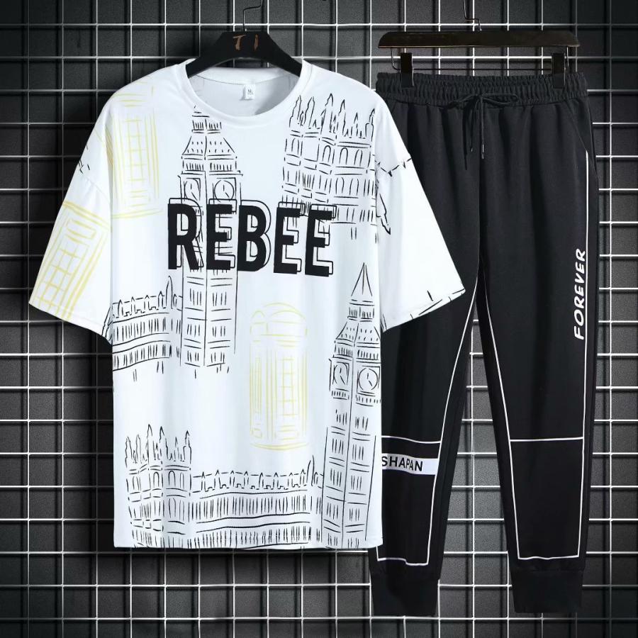 ジャージ メンズ 上下 セットアップ 丸首 半袖 Tシャツ 部屋着 夏服 涼感 通気性 父の日 代 30代 40代 おすすめ