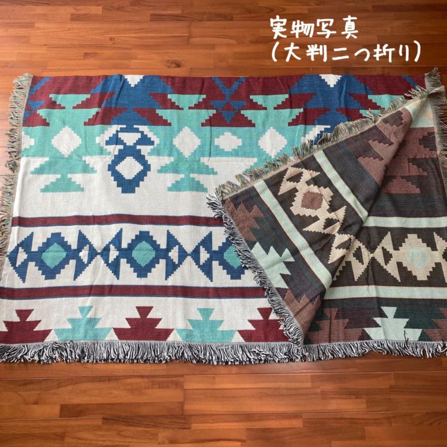 アウトドア キャンプ ラグマット ブランケット オルテガ柄 青キリム民族柄 130cm×160cm#p |  | 03