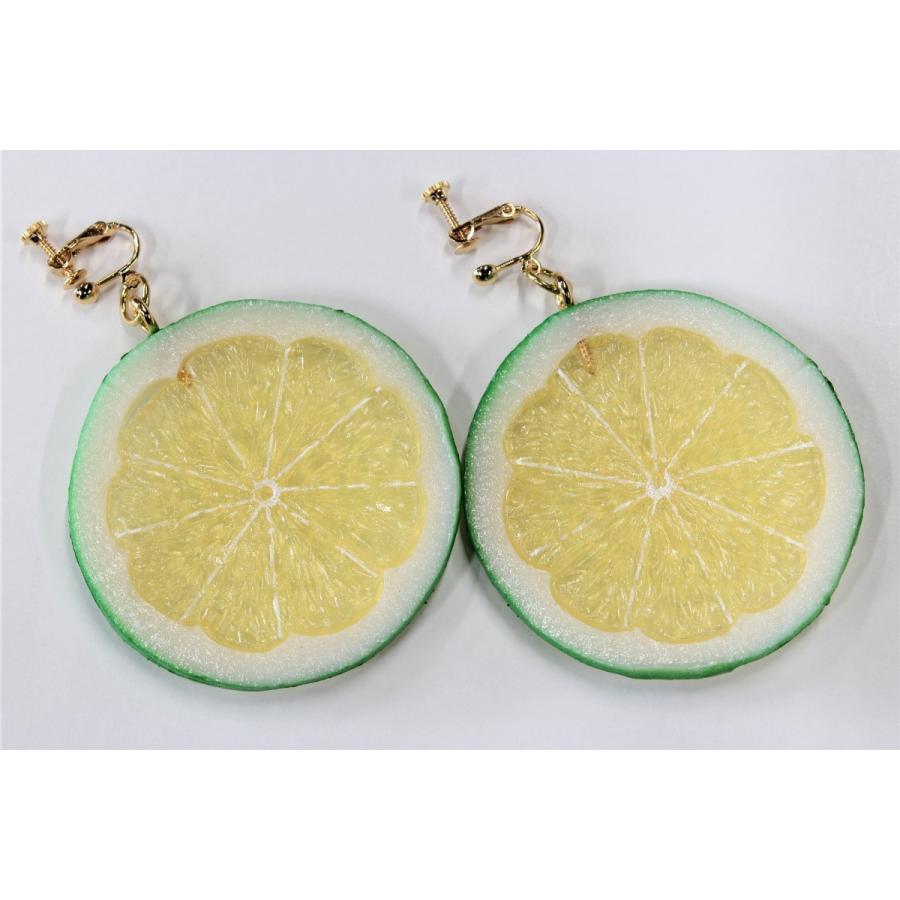 食品サンプル　イヤリング(ゴールド）　ライム輪切り | 