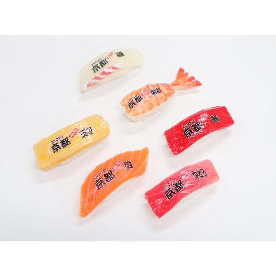 食品サンプル　寿司　マグネット6個セット　京都　 (鯛・鮭・中とろ・玉子・海老・鮪) | 