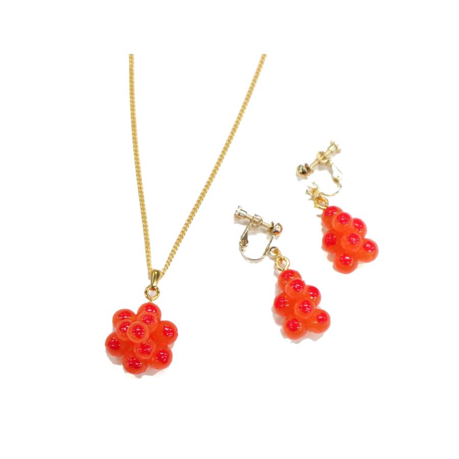 食品サンプル つぶつぶシリーズ ネックレス・イヤリングセット ゴールド（イクラ） | 