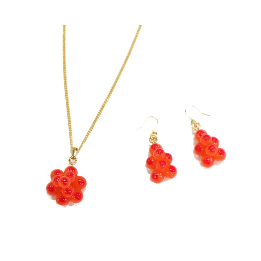 食品サンプル つぶつぶシリーズ ネックレス・ピアスセット ゴールド（イクラ） | 