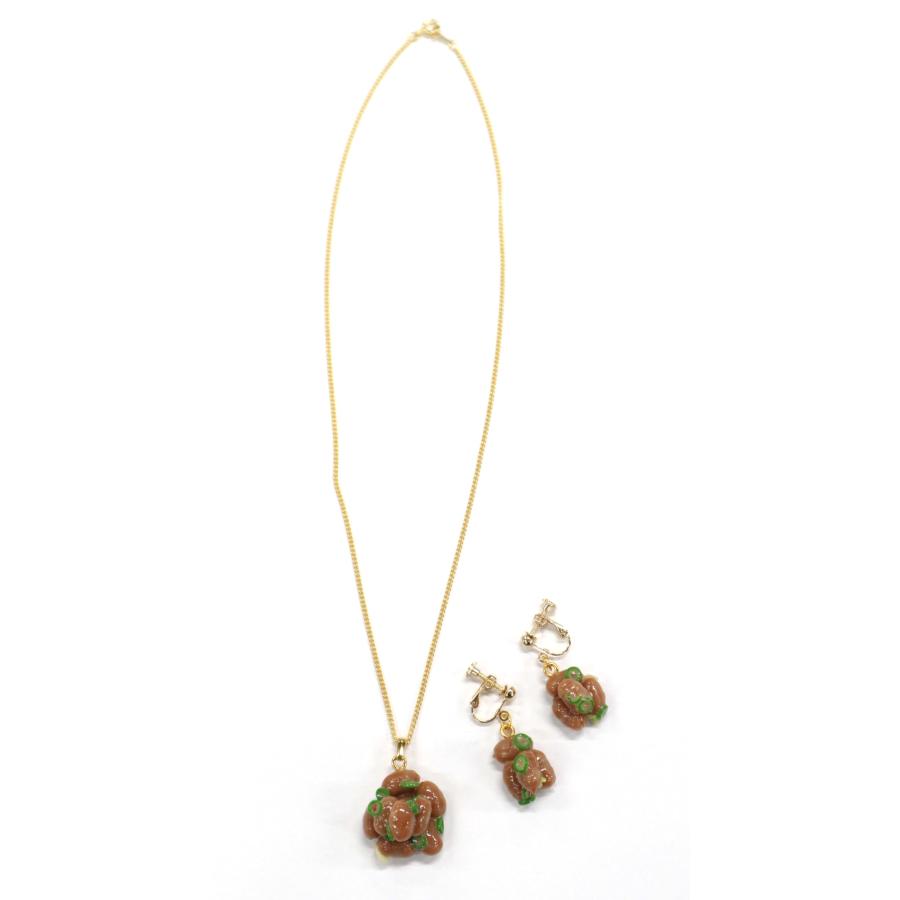 食品サンプル つぶつぶシリーズ ネックレス・イヤリングセット ゴールド（納豆） |  | 01